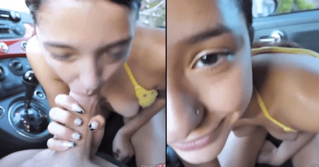 Hermosa morrita luego de mamarla en el carro, con ganas de ir al hotel