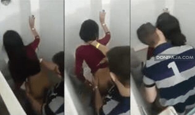 parejita de novios adolescentes los cachan cogiendo en los baños del colegio