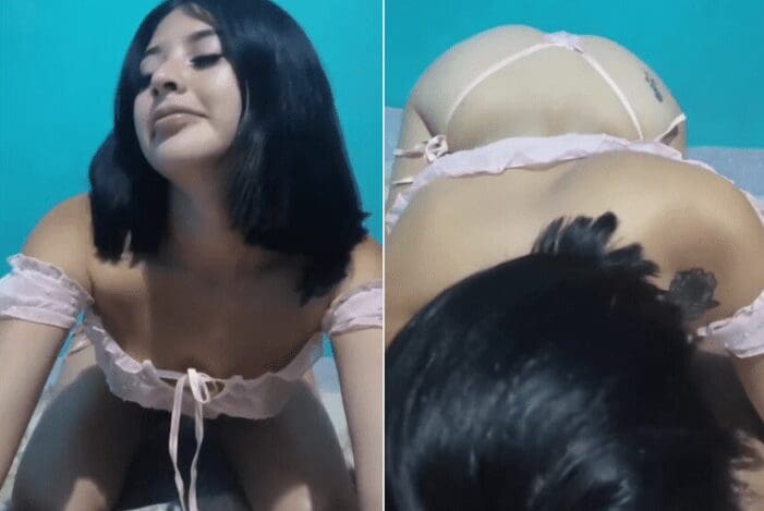 que rica jovencita mexicana cachonda que se la chupa al novio con un babydoll puesto